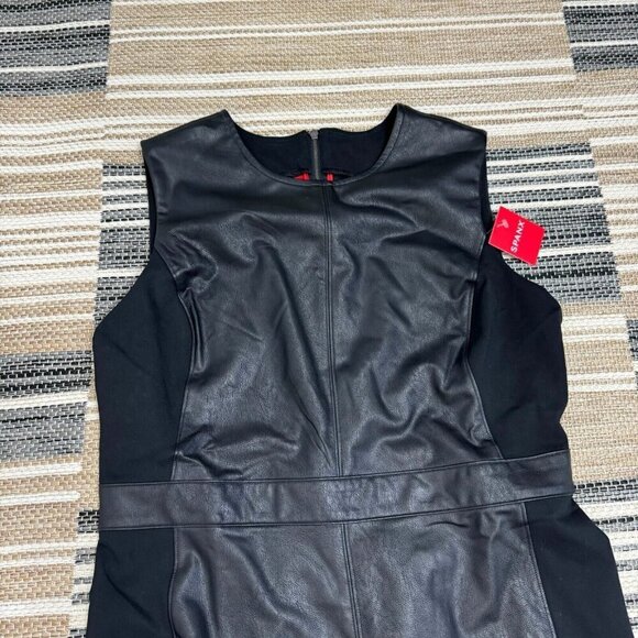 Spanx Women Leather-Like Combo Fitted Dress Sleeveless Luxe Black Size XL - Picture 2 of 14